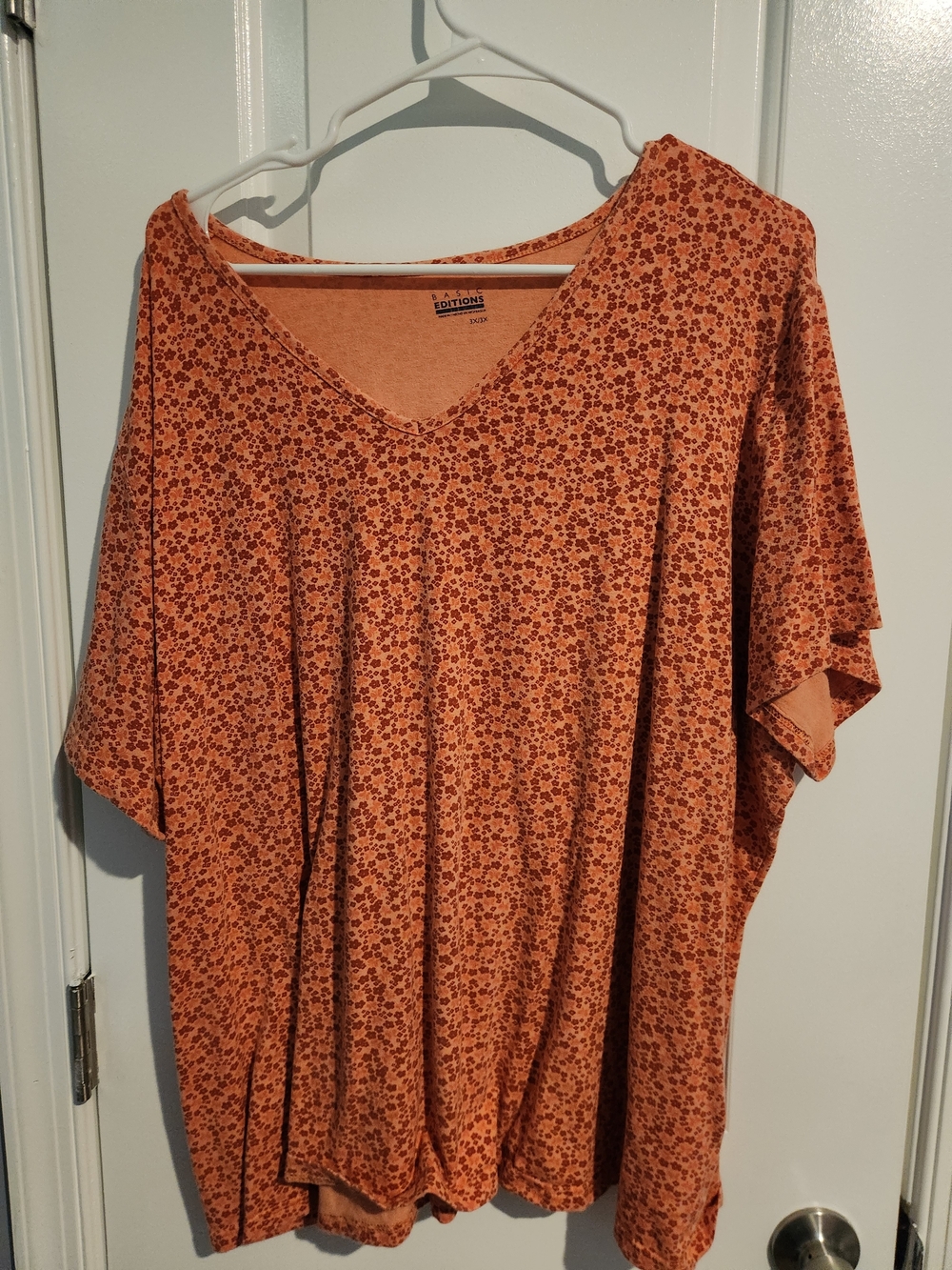 Basic Editions Rust Floral V-Neck Short Sleeve Top